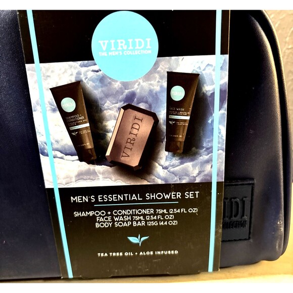 Viridi Mens Shower Gift Set Toiletry Bag Shampoo Conditioner Soap Face Wash Blue - Picture 2 of 4